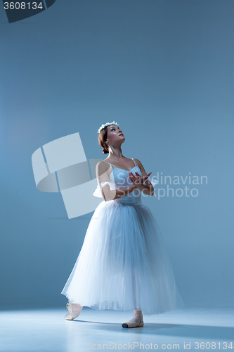 Image of Portrait of the ballerina on blue background