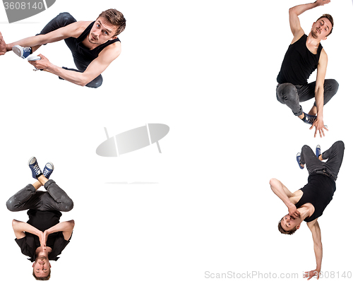 Image of Multiple image of young man break dancing 