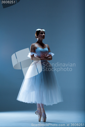 Image of Portrait of the ballerina on blue background