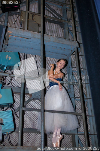 Image of The beautiful ballerina posing in long white skirt 