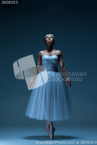 Image of Portrait of the ballerina on blue background