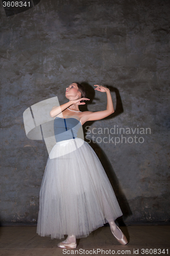 Image of The beautiful ballerina posing in long white skirt 