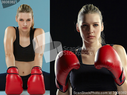 Image of The beautiful boxer girl with the red gloves