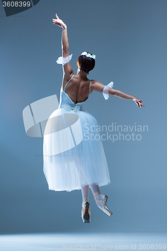 Image of Portrait of the ballerina on blue background