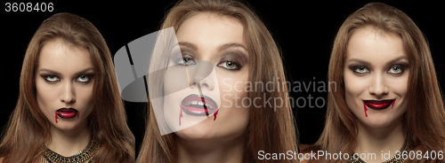 Image of Close-up portrait of a pale gothic vampire woman