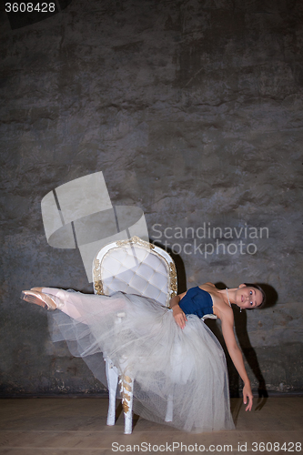 Image of The beautiful ballerina posing in long white skirt 