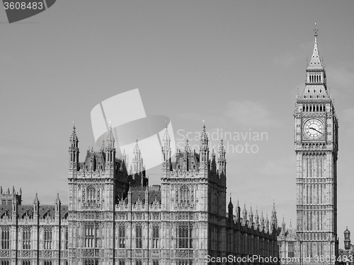 Image of Black and white Houses of Parliament in London