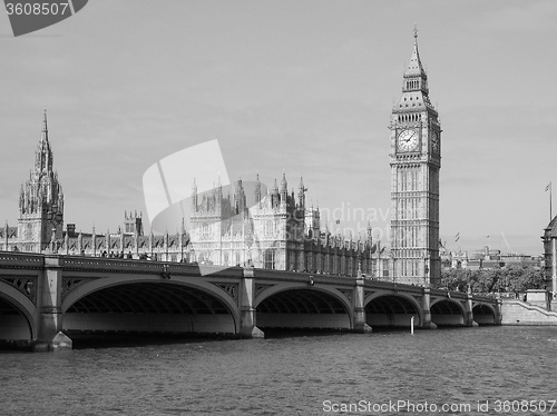 Image of Black and white Houses of Parliament in London