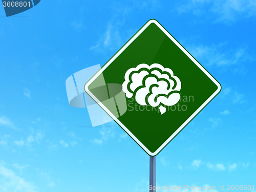Image of Science concept: Brain on road sign background