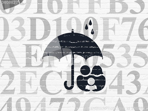 Image of Privacy concept: Family And Umbrella on wall background