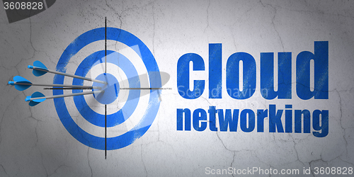 Image of Cloud technology concept: target and Cloud Networking on wall background