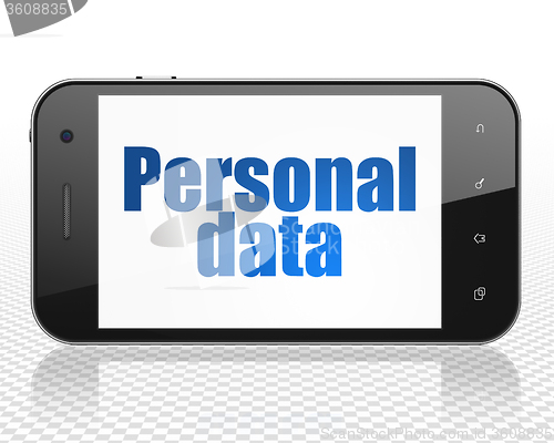 Image of Information concept: Smartphone with Personal Data on display