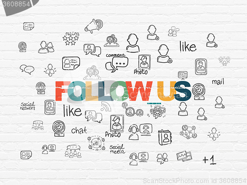 Image of Social media concept: Follow us on wall background