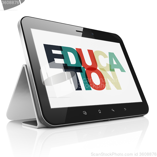Image of Learning concept: Tablet Computer with Education on  display