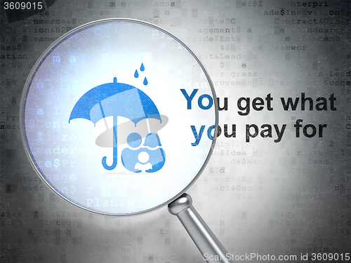 Image of Business concept: Family And Umbrella and You get what You pay for with optical glass