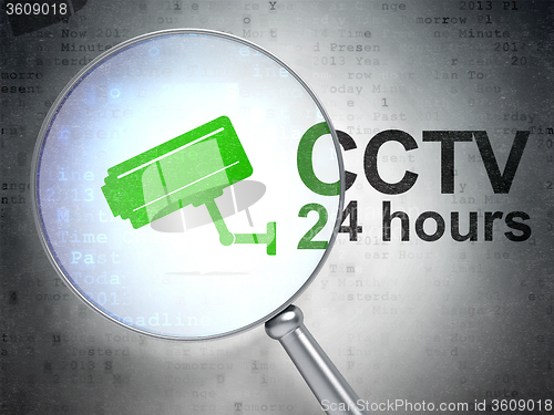 Image of Security concept: Cctv Camera and CCTV 24 hours with optical glass