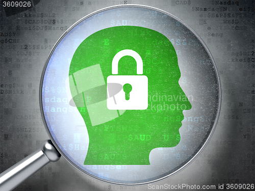Image of Finance concept: Head With Padlock with optical glass on digital background