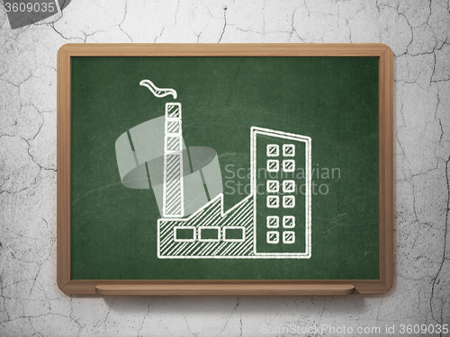 Image of Finance concept: Industry Building on chalkboard background