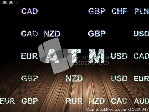 Image of Currency concept: ATM in grunge dark room