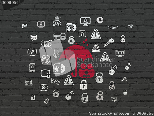 Image of Security concept: Family And Umbrella on wall background