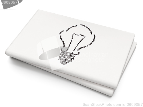 Image of Finance concept: Light Bulb on Blank Newspaper background