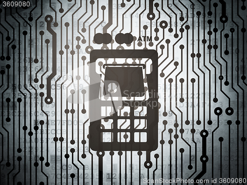 Image of Money concept: circuit board with ATM Machine