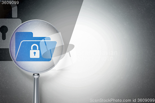 Image of Finance concept:  Folder With Lock with optical glass on digital background