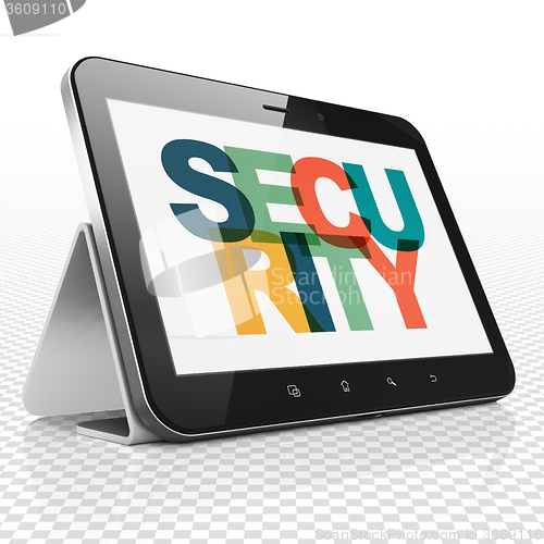 Image of Protection concept: Tablet Computer with Security on  display
