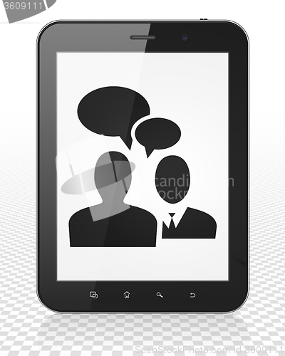 Image of Business concept: Tablet Pc Computer with Business Meeting on display