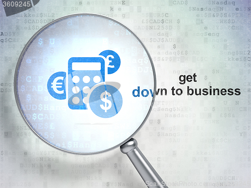 Image of Business concept: Calculator and Get Down to business with optical glass