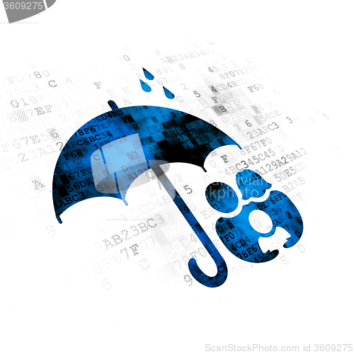 Image of Protection concept: Family And Umbrella on Digital background