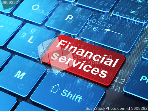 Image of Currency concept: Financial Services on computer keyboard background