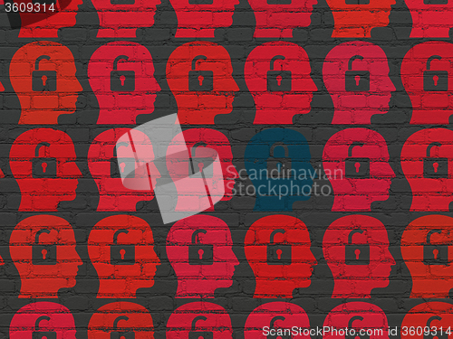 Image of Privacy concept: head with padlock icon on wall background