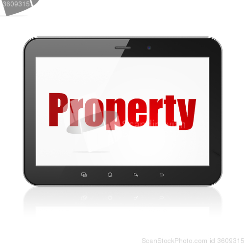 Image of Finance concept: Tablet Computer with Property on display