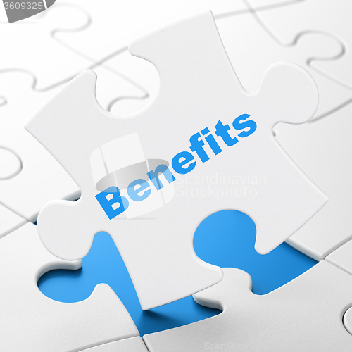 Image of Business concept: Benefits on puzzle background