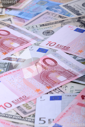Image of euro currency banknotes. european and american money background