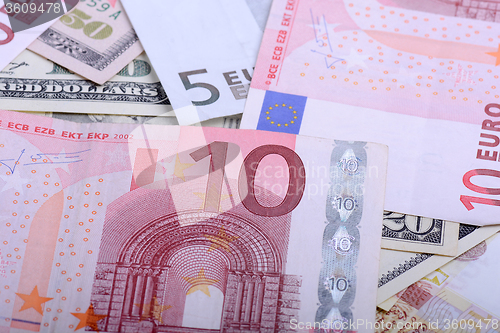 Image of euro currency banknotes. european and american money background