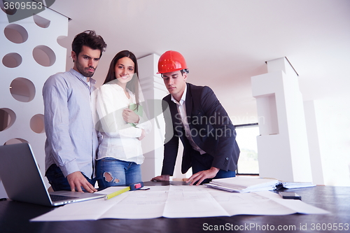 Image of couple buying new home with real estate agent