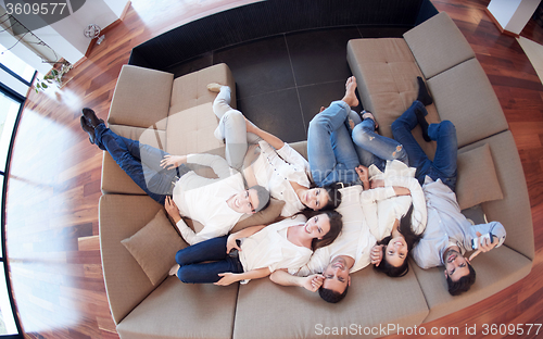 Image of friends group get relaxed at home