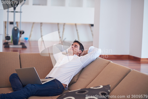 Image of working on laptop computer from home