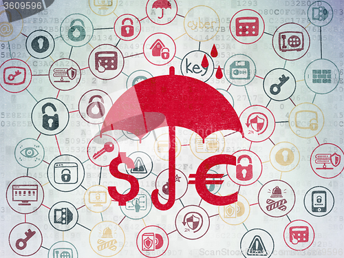 Image of Safety concept: Money And Umbrella on Digital Paper background