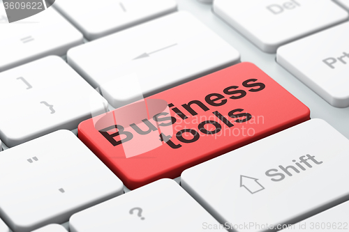 Image of Finance concept: Business Tools on computer keyboard background