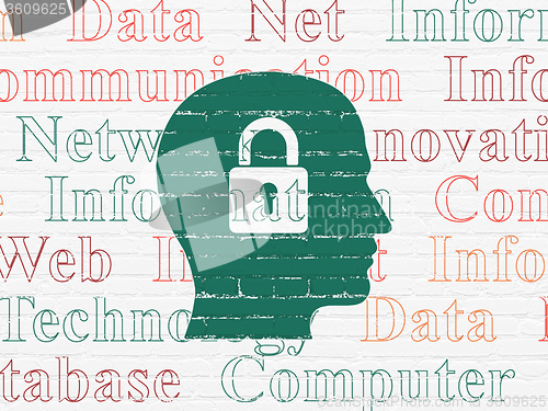 Image of Information concept: Head With Padlock on wall background