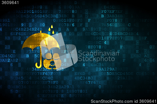 Image of Protection concept: Family And Umbrella on digital background