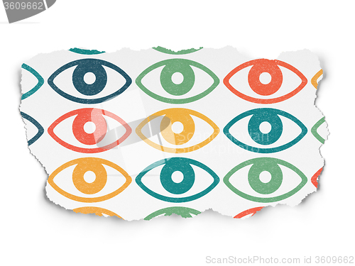 Image of Security concept: Eye icons on Torn Paper background