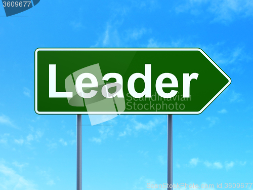 Image of Business concept: Leader on road sign background