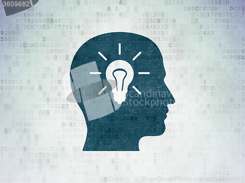Image of Finance concept: Head With Light Bulb on Digital Paper background