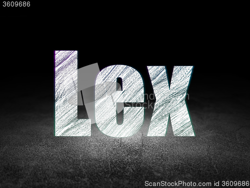 Image of Law concept: Lex in grunge dark room