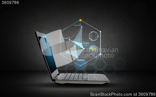 Image of laptop computer with virtual chart projection
