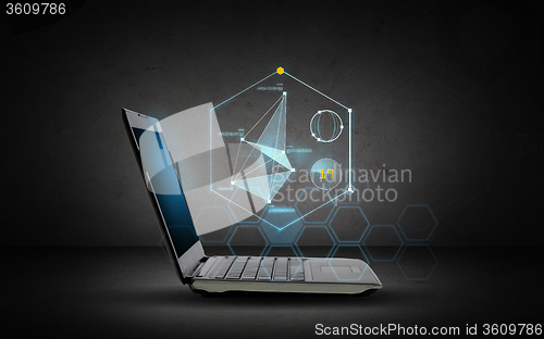 Image of laptop computer with virtual chart projection